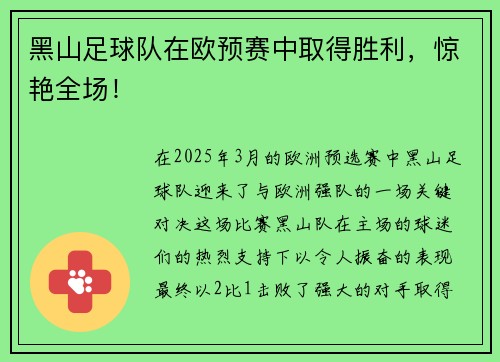 黑山足球队在欧预赛中取得胜利，惊艳全场！
